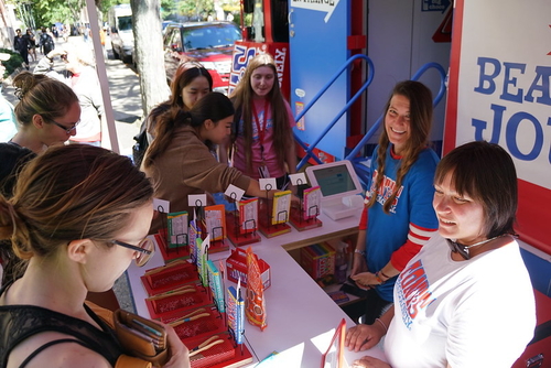 Students sampling the goods at Tony’s Chocolonely truck.