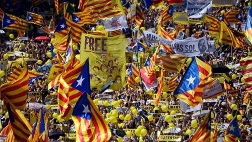Barcelona protest against detention of pro-independence leaders, April 15, 2018.