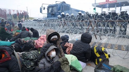 Would-be migrants to the EU on the Belarus border with Poland earlier this week