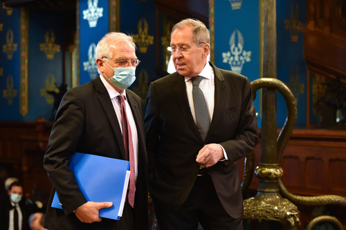 Josep Borrell, the EU's High Representative for Foreign Affairs and Security Policy, and Sergei Lavrov, Russia's Foreign Minister, Friday in Moscow.