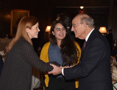 From left: Bonnie Weir, Hira Jafri, and Senator George Mitchell at the “Understanding Brexit” Conference organized by Irish Central in New York City. Photo credit: Nuala Purcell