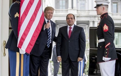  President Trump in April 2017 with Egyptian President Abdel Fattah Sisi, whom he called his “favorite dictator.” (Andrew Harnik / Associated Press)
