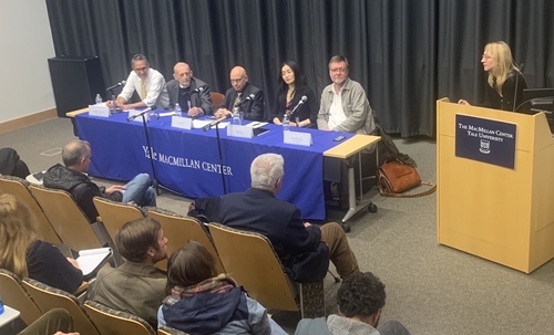 Seated from left: Samuel Kortum, Paul Kennedy, Ian Shapiro, Jing Tsu, and Arne Westad. Frances Rosenbluth moderated the discussion from the podium.