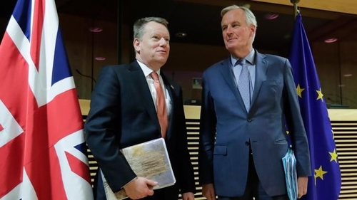 David Frost, the UK’s chief negotiator, and Michel Barnier, the EU’s chief negotiator, at the EU today.