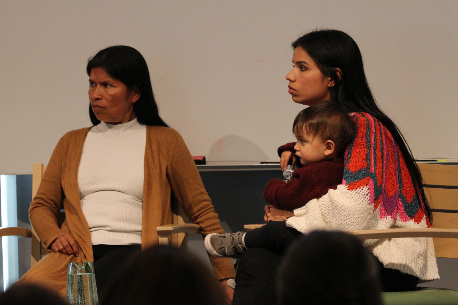 Noemi and Nina Gualinga, leaders from the Kichwa Sarayaku Community in the Ecuatorian Amazon, shared their insights on political representation of indigenous women in their country. Here they are pictured with Nina’s son, Tiam.