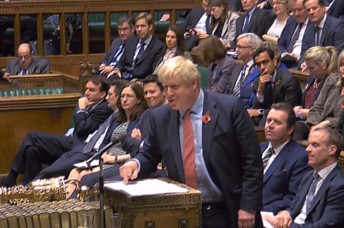 Prime Minister Boris Johnson speaking yesterday in the House of Commons in support of election on Dec. 12.