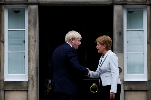 Prime Minister Boris Johnson and Scottish First Minister Nicola Sturgeon meeting yesterday in Edinburgh.