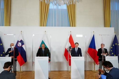 Austrian Chancellor Sebastian Kurz (third from left) and the leaders of Bulgaria, the Czech Republic and Slovenia in Vienna on March 16.