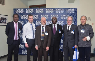 From left: Eddie Mandhry, Yale University; Malte Lierl, Yale University; Ian Shapiro, Yale University; Ibrahim Gambari, United Nations and Savannah Centre for Diplomacy, Democracy and Development; Mark Ogden, Aftrade SA; John Xue, Ogun Guangdong Free Trade Zone.