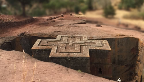 The Church of St. George in Lalibela, Ethiopia. The 13th-century structure is carved from solid rock.