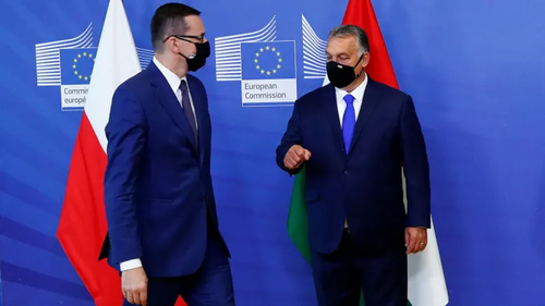 Polish Prime Minister Mateusz Morawiecki and Hungarian Prime Minister Viktor Orbán at the EU.