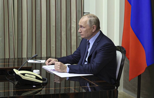 President Putin in his video meeting Tuesday with President Biden.