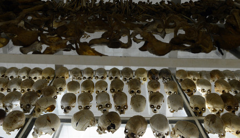 Human skulls preserved are exhibited at the Genocide memorial in Nyamata. Photo: AFP