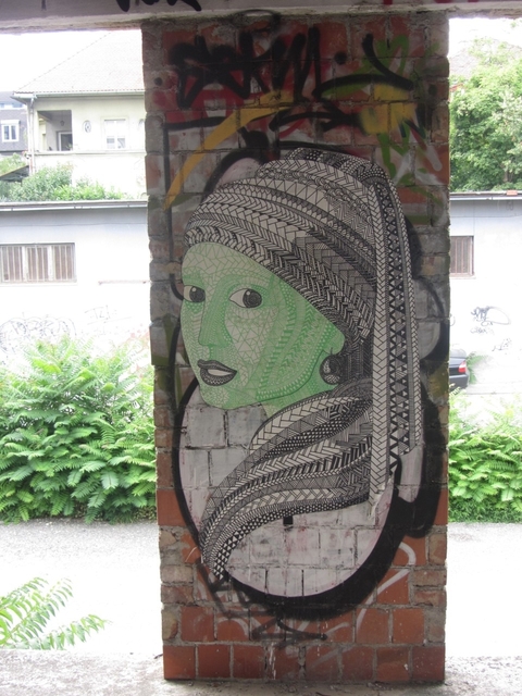Paste-up. Zagreb, Croatia, 2015. Street-art version of Vermeer's painting »Girl with a Pearl Earring«.