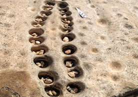 During a trip to the Lewa Wildlife Conservancy in central Kenya, Yale's Veronica Waweru noticed rows of shallow pits drilled into rock where she believes ancient people played a version of the game Mancala, a two-player, strategy-based board game still played across the world today. (Photos courtesy of Veronica Waweru)