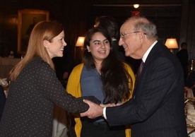 From left: Bonnie Weir, Hira Jafri, and Senator George Mitchell at the “Understanding Brexit” Conference organized by Irish Central in New York City. Photo credit: Nuala Purcell