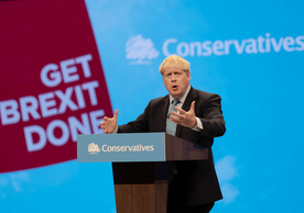 Prime Minister Boris Johnson speaking at the Conservative party conference yesterday.