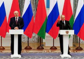 Belarusian President Alexander Lukashenko and Russian President Vladimir Putin after agreeing on programs for Union State, Moscow, September 9.