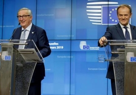 European Commission President Jean-Claude Juncker and European Council President Donald Tusk at their press conference after yesterday’s European Council meeting