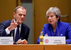 European Council President Donald Tusk and British Prime Minister Theresa May at yesterday’s European Council meeting.