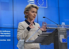 European Commission President Ursula von der Leyen speaking in Brussels after yesterday’s European Council videoconference.
