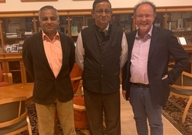 From left: Sushant Singh, Sanjay Mitra, and Steven Wilkinson, Henry R. Luce Director of the MacMillan Center and Nilekani Professor of India & South Asian Studies