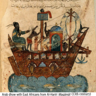 Arab dhow with East Africans from Al-Ḥarīrī Maqāmāt (13th century)