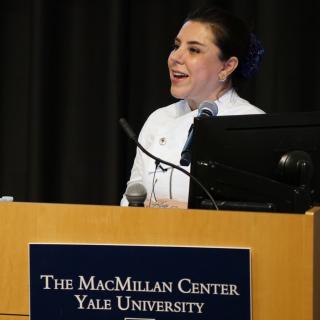 Chef Ebru Baybara Demir giving lecture during her fellowship at Yale
