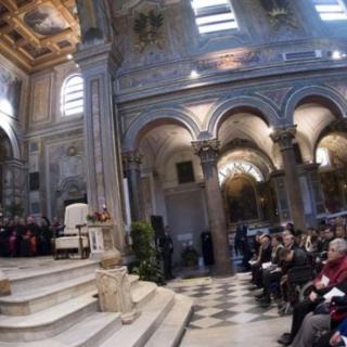 Pope Francis was speaking at an event at the basilica of St Bartholomew on SaturdayPope Francis was speaking at an event at the basilica of St Bartholomew on Saturday