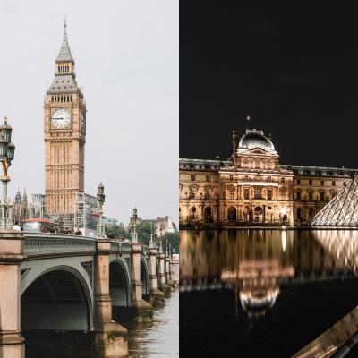 Big Ben, London and the Louvre, Paris