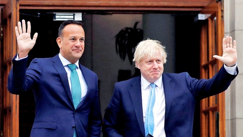 Irish Taoiseach Leo Varadkar and British Prime Minister Boris Johnson after their meeting in Dublin yesterday.