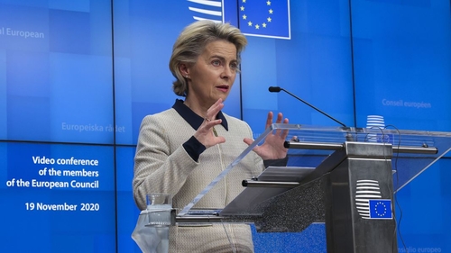 European Commission President Ursula von der Leyen speaking in Brussels after yesterday’s European Council videoconference.
