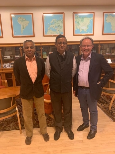 From left: Sushant Singh, Sanjay Mitra, and Steven Wilkinson, Henry R. Luce Director of the MacMillan Center and Nilekani Professor of India & South Asian Studies