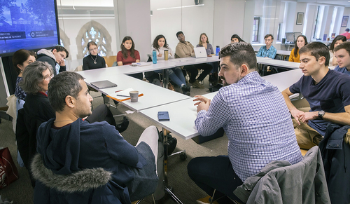 “Languages in Dialogue” meets in the Poorvu Center for Teaching & Learning. (Photo credit: Dan Renzetti) 